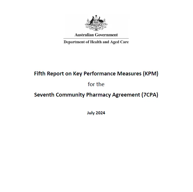 Cover page for the Fifth report on Key Performance Measures for the Seventh Community Pharmacy Agreement