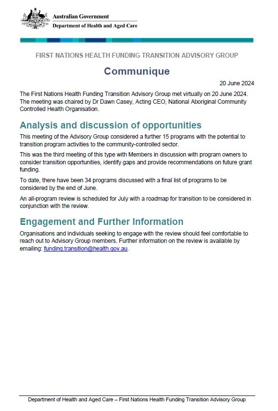 Image of the FNHFTAG communique – 20 June 2024
