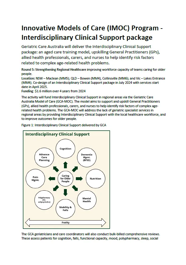 Innovative Models of Care (IMOC) Program – Interdisciplinary Clinical Support package