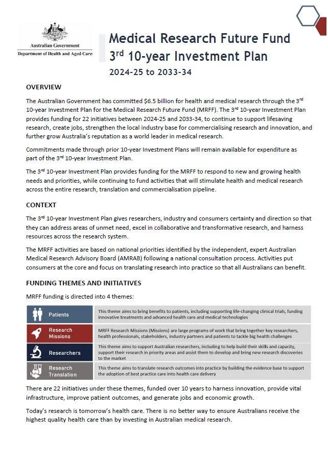 MRFF 3rd 10-year Investment Plan (2024–25 to 2033–34)