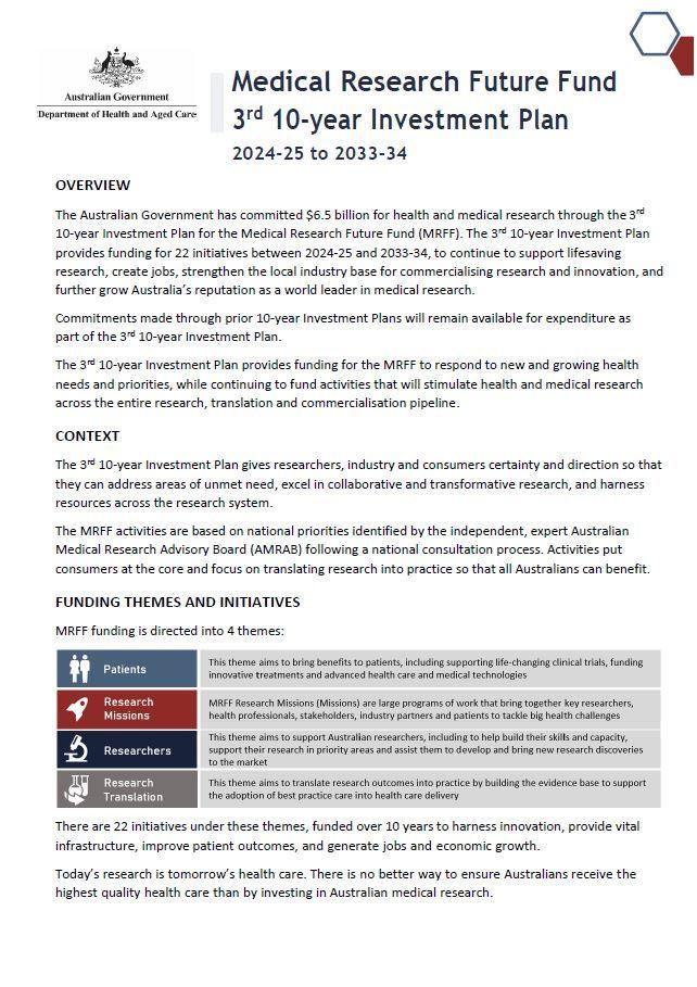 MRFF 3rd 10-year Investment Plan (2024–25 to 2033–34)