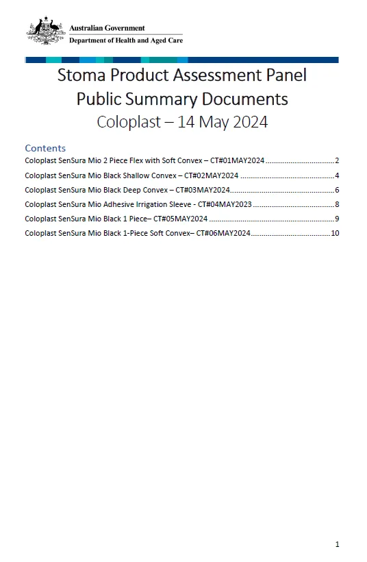 Cover page Stoma Product Assessment Panel – Coloplast public summary documents – May 2024