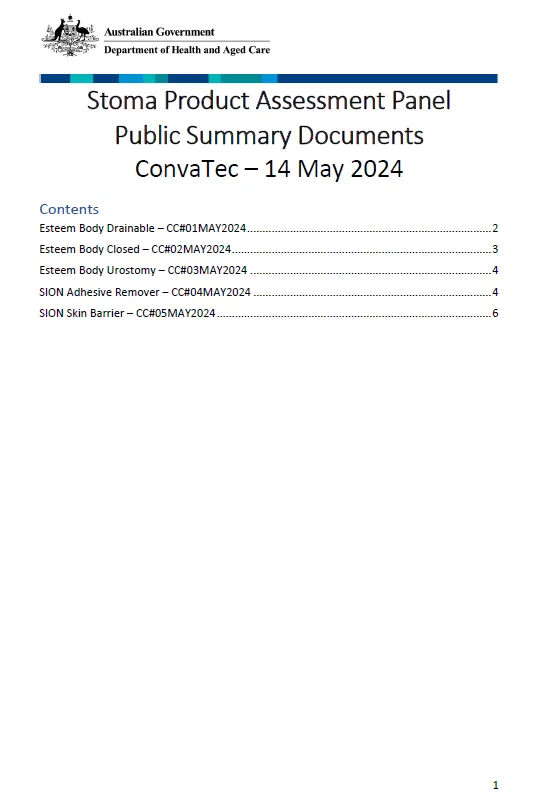 Cover page Stoma Product Assessment Panel – ConvaTec public summary documents – May 2024