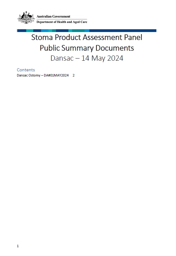 Cover page Stoma Product Assessment Panel – Dansac public summary documents – May 2024