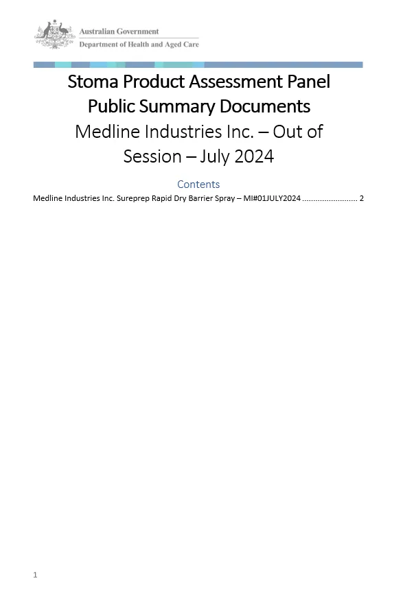 Cover page Stoma Product Assessment Panel – Medline Industries Inc. – Out of Session – July 2024