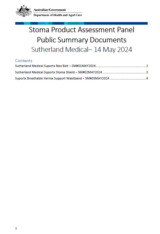 Cover page Stoma Product Assessment Panel – Sutherland public summary documents – May 2024