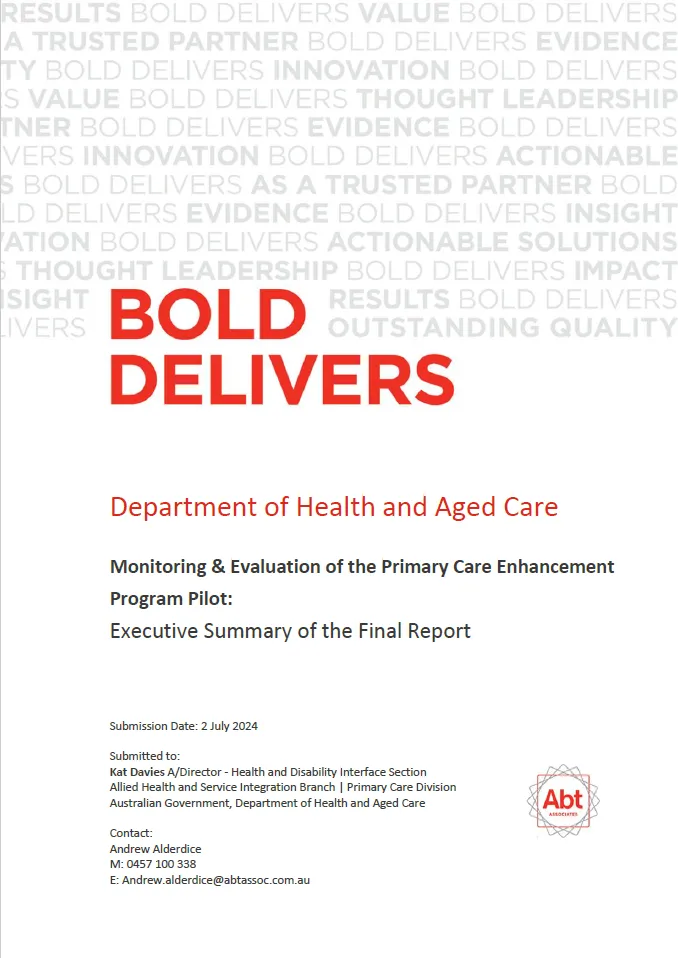 Cover page for the Primary Care Enhancement Program Evaluation Report – Executive Summary