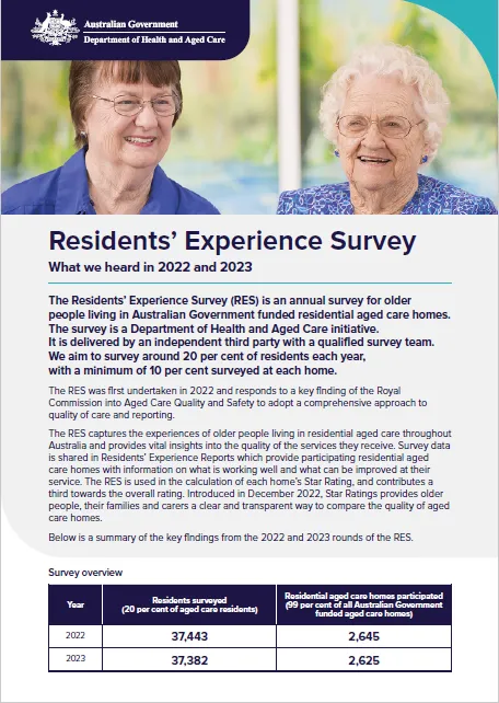 Residents Experience Survey - Summary factsheet