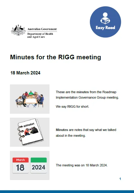 RIGG Meeting Summary – 18 March 2024 (Easy read cover page)