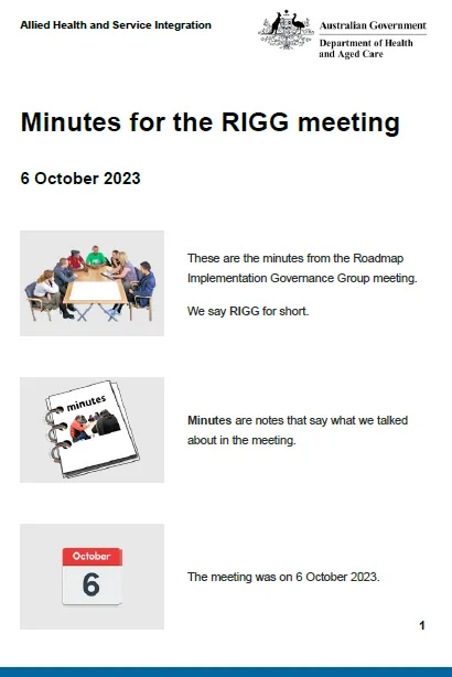 RIGG Meeting Summary – 6 October 2023 (Easy read cover page)