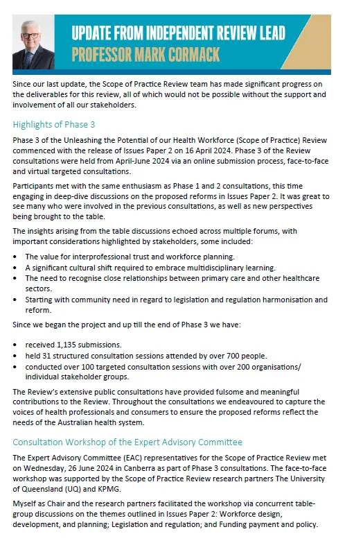 Cover page for EAC for Scope of Practice Review communique 26 June 2024
