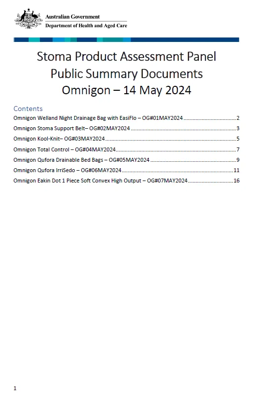 Cover page Stoma Product Assessment Panel Public Summary Documents Omnigon – 14 May 2024