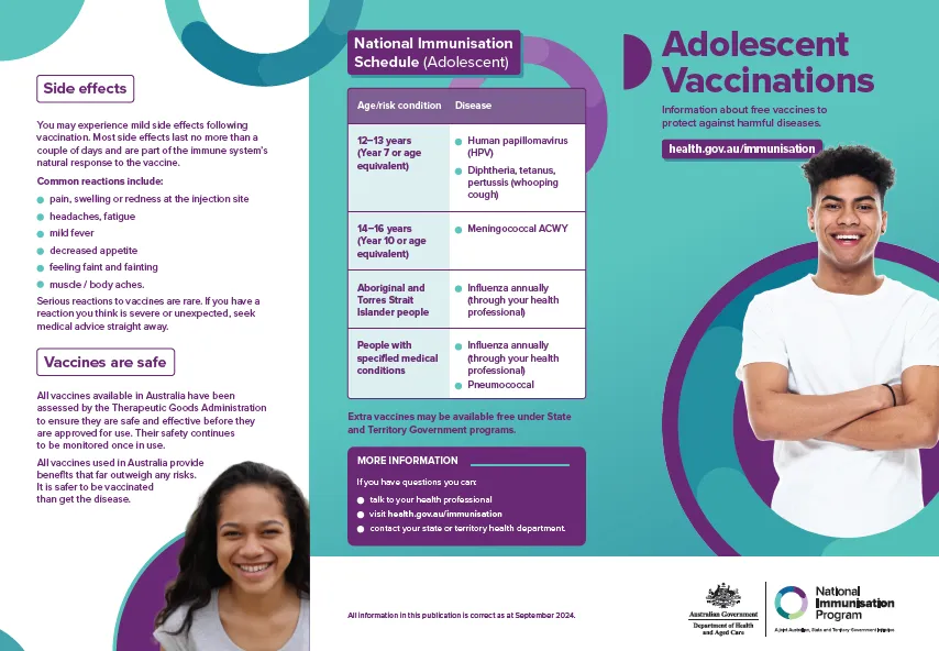 Adolescent vaccinations brochure
