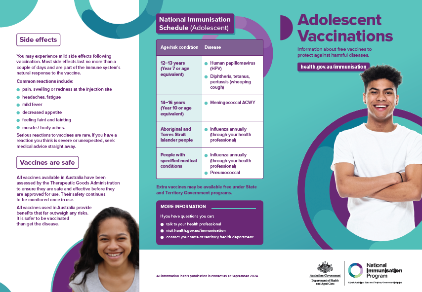 Adolescent vaccinations brochure