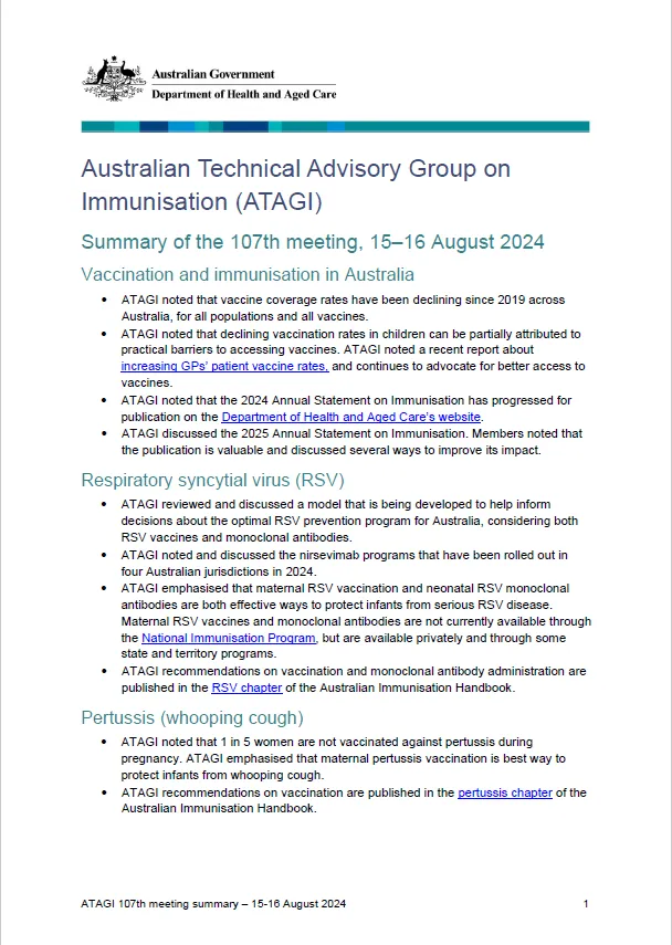 ATAGI 107th meeting bulletin – 15 and 16 August 2024