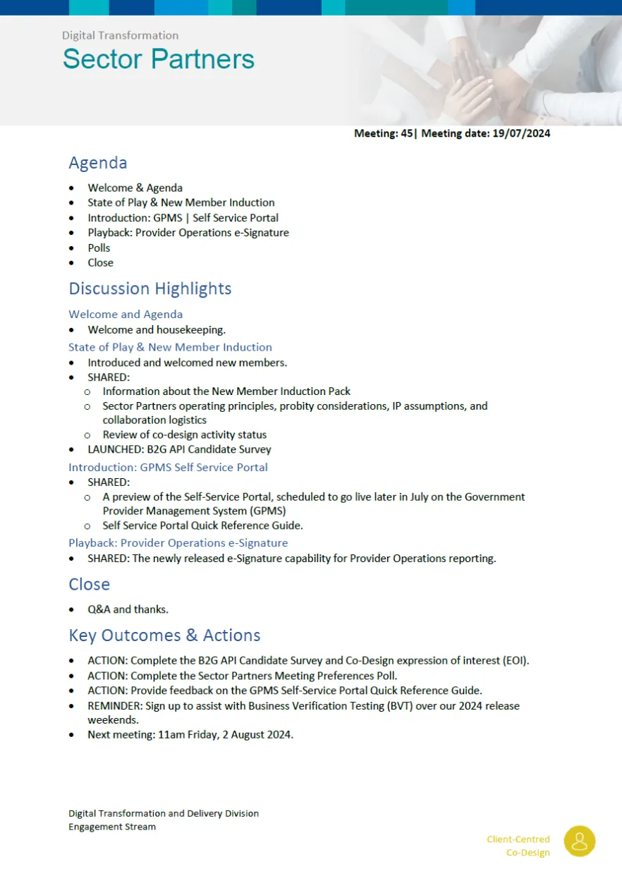 Image of the Digital Transformation Sector Partners meeting summary – 19 July 2024