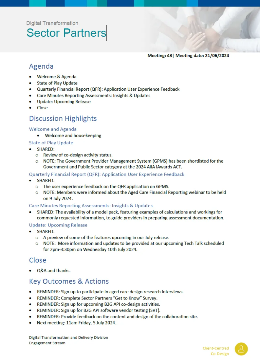 Image of the Digital Transformation Sector Partners meeting summary – 21 June 2024