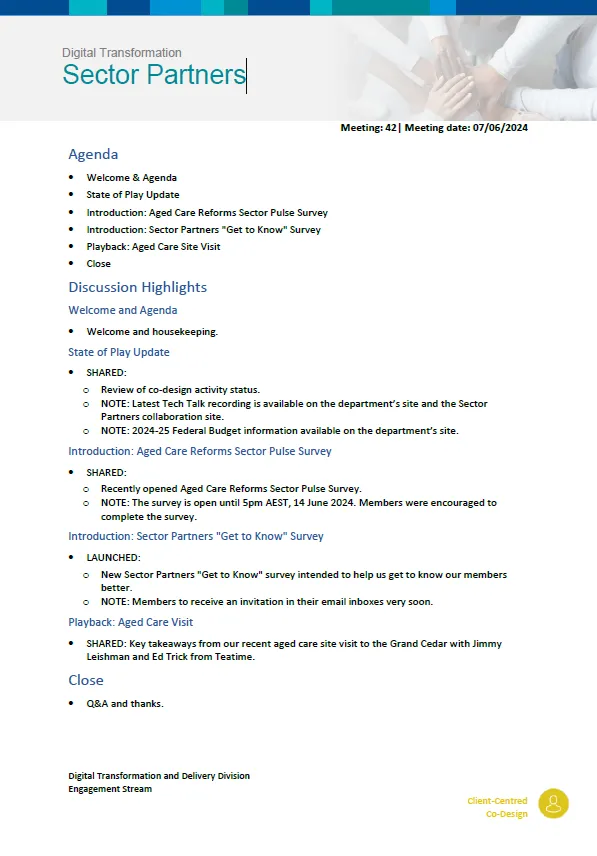 Image of Digital Transformation Sector Partners meeting summary – 7 June 2024