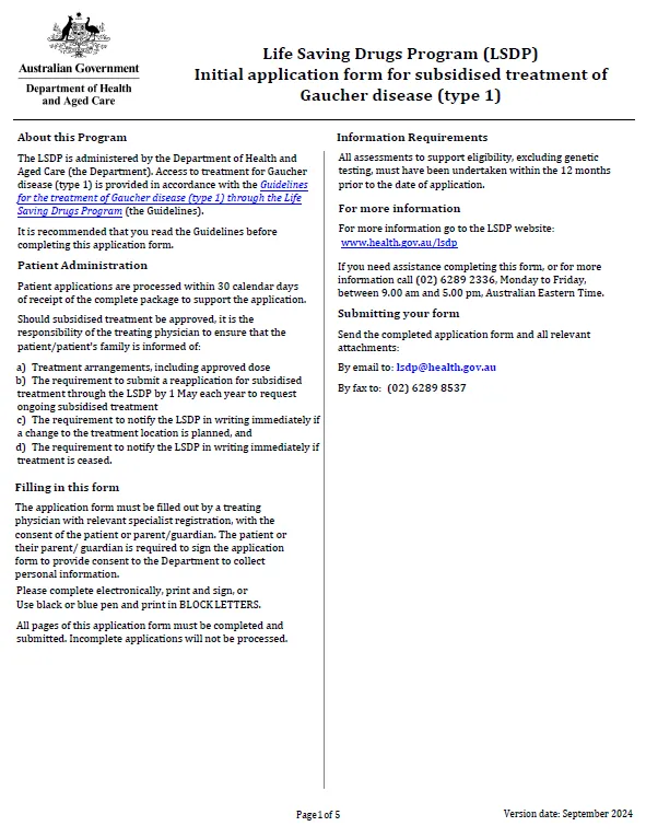 Cover image for the Life Saving Drugs Program – Gaucher disease (type 1) – Initial application