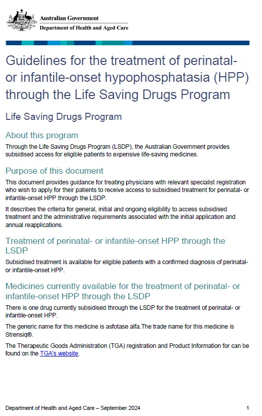 Cover image for the Life Saving Drugs Program – Perinatal- or infantile-onset hypophosphatasia (HPP) – Guidelines