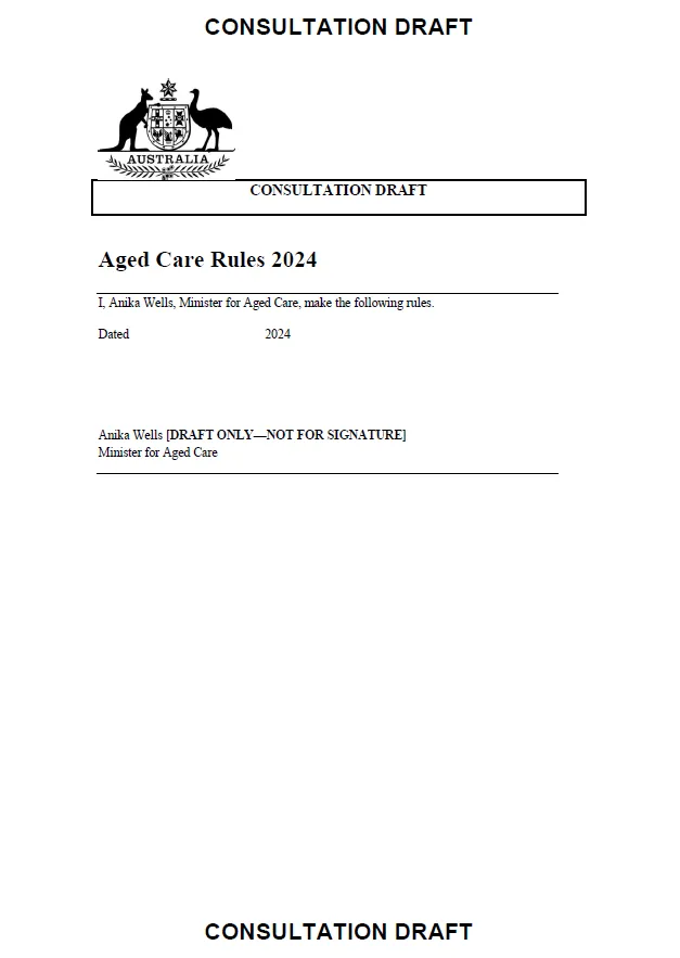 New Aged Care Act Rules consultation – Release 1 – Service list