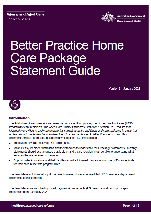 Provider Guide Better Practice Home Care Package Statement