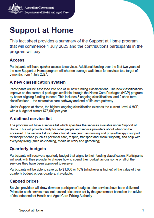 Support at Home – Fact sheet