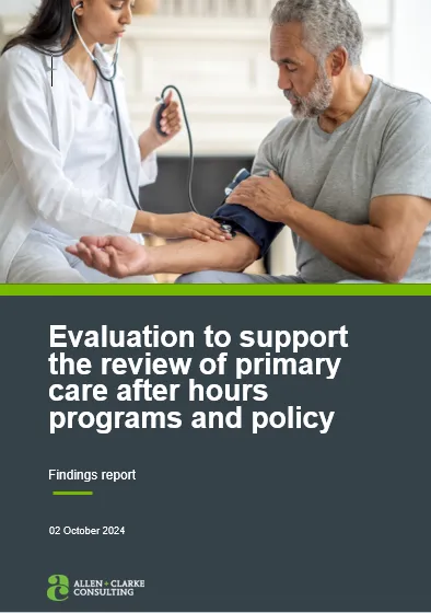Cover page for the Evaluation to support the review of primary care after hours programs and policy