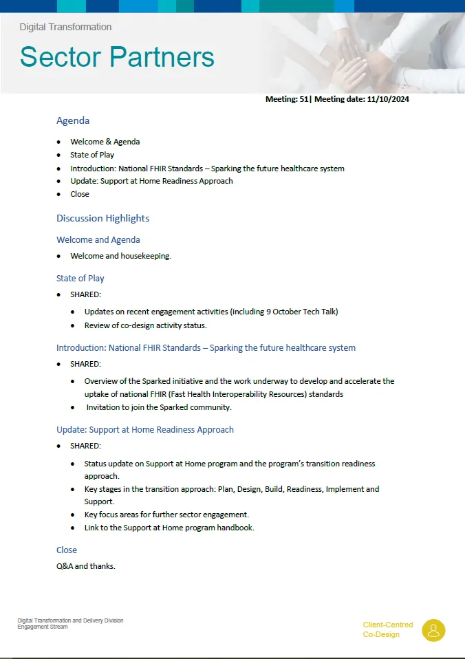 Digital Transformation Sector Partners meeting summary – 11 October 2024