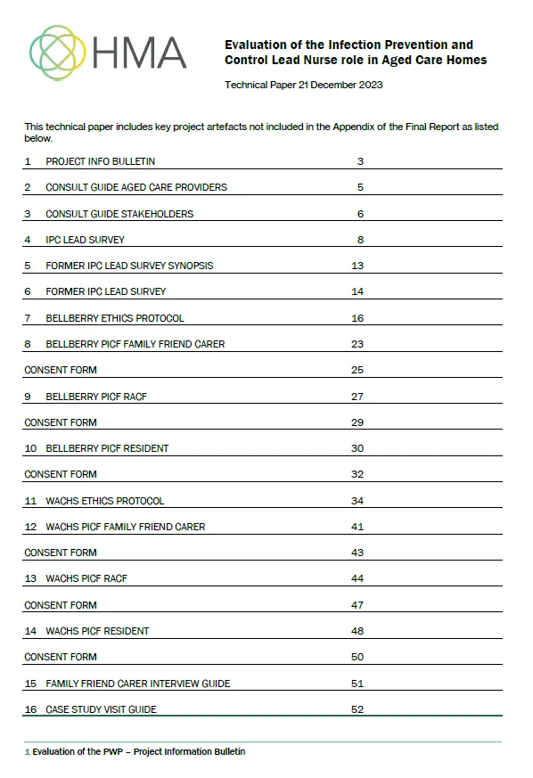 Cover page of the Evaluation of the Infection Prevention and Control Lead Nurse role in Aged Care Homes