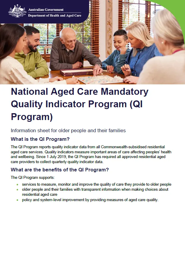 Cover page for the Fact sheet for Older People and their Families