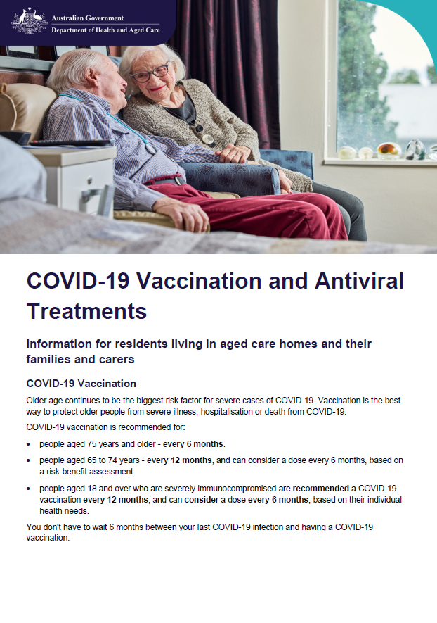 Cover image for the fact sheet for residents and families on COVID-19 vaccination and antivirals