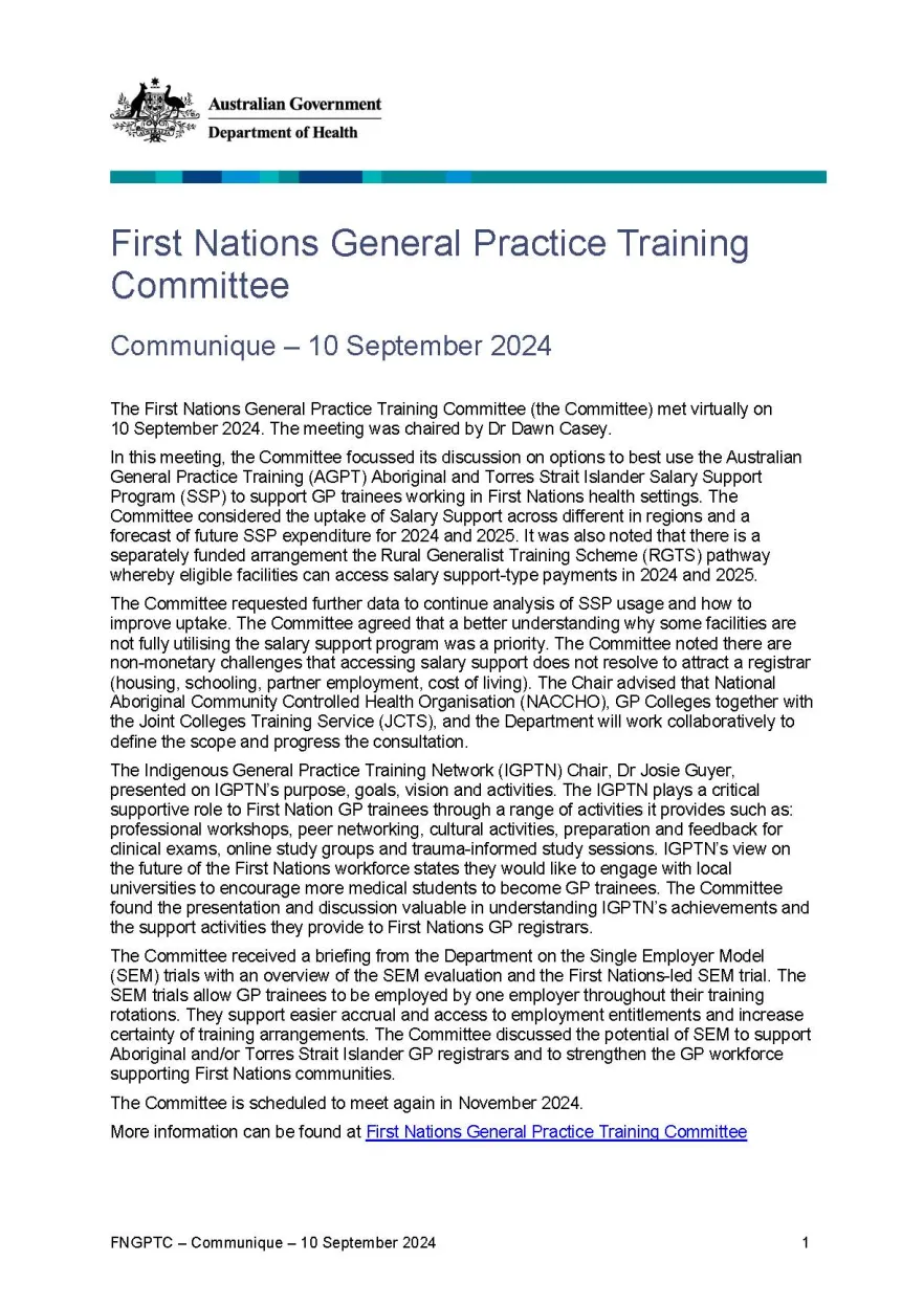Image of the FNGPTC communique – 10 September 2024