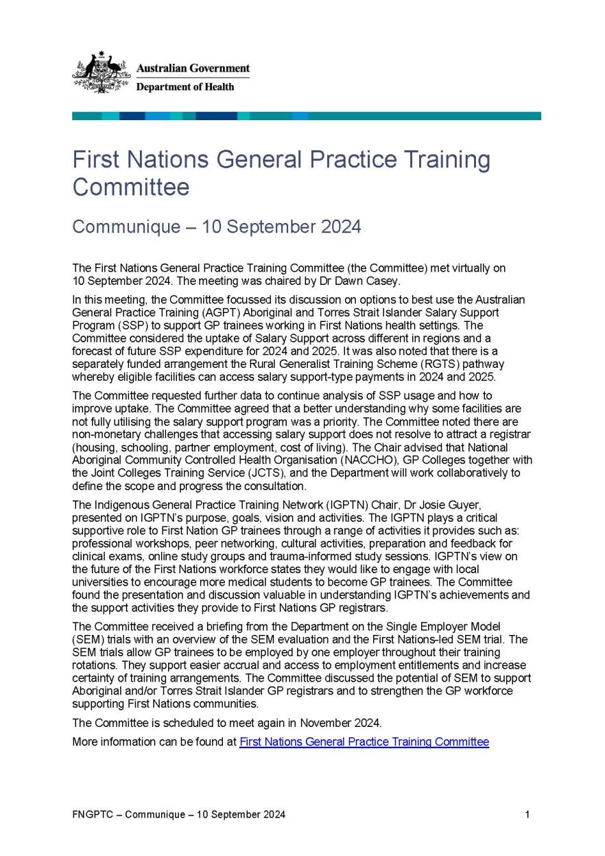Image of the FNGPTC communique – 10 September 2024
