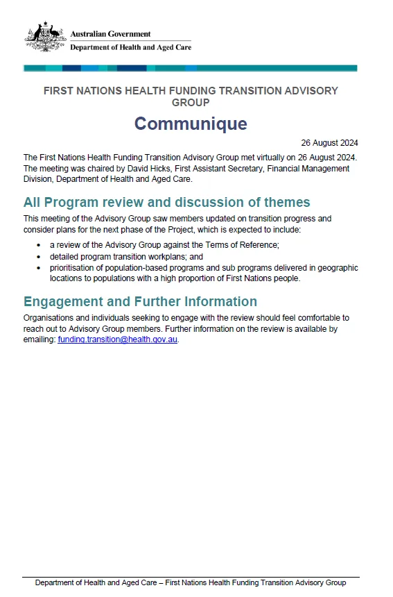 Cover image FNHFTAG communique – 26 August 2024