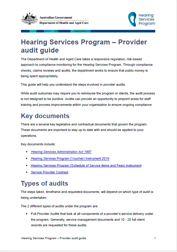 Hearing Services Program provider audit guide
