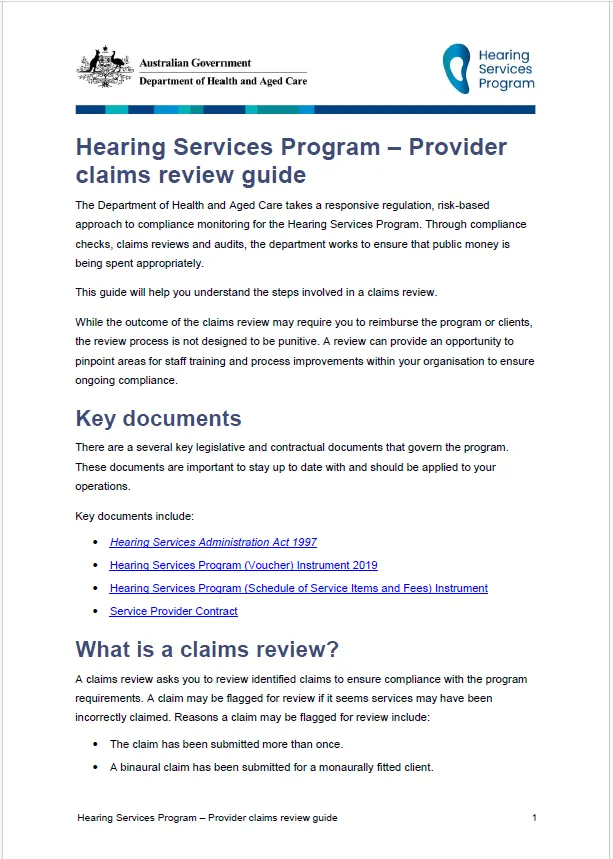 Hearing Services Program provider claims review guide
