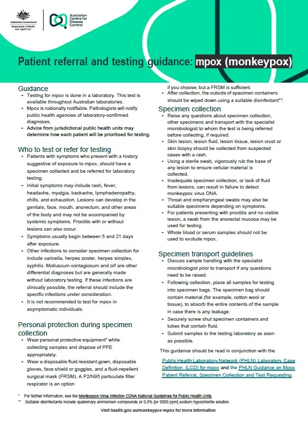 Mpox (monkeypox) – Patient referral and testing guidance
