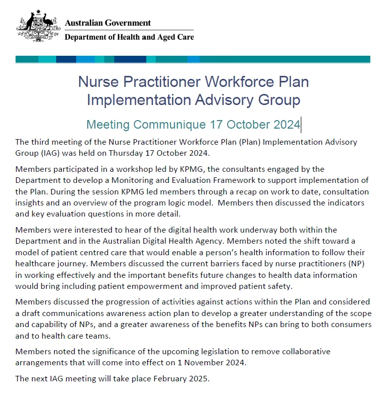 Cover image of the NPWP Implementation Advisory Group communique – 17 October 2024