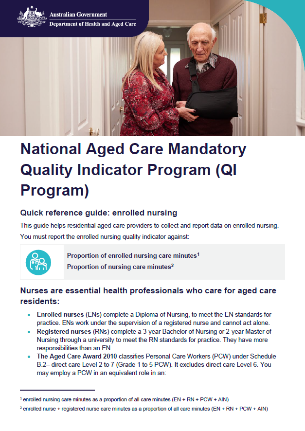 Cover page for the QI Program quick reference guide – Enrolled nursing