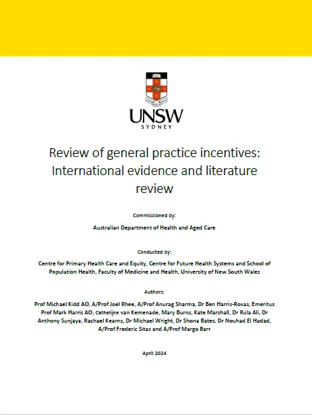 Cover page for the Review of general practice incentives – International evidence and literature review