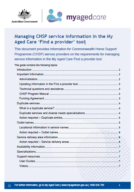 Managing Commonwealth Home Support Programme service information in the My Aged Care ‘Find a Provider’ tool (dec24)