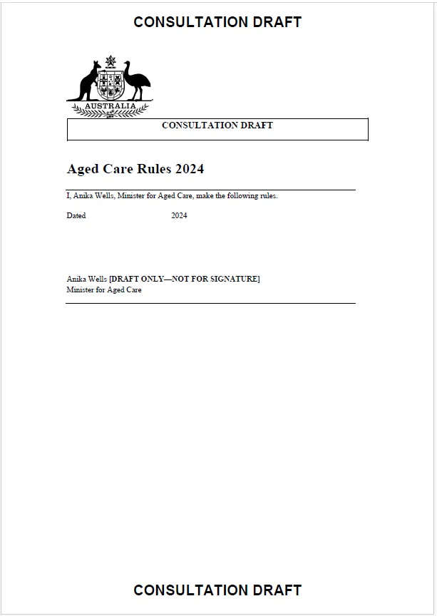 New Aged Care Act Rules consultation Cover