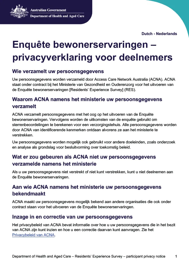 Dutch_Residents’ Experience Survey – participant privacy notice