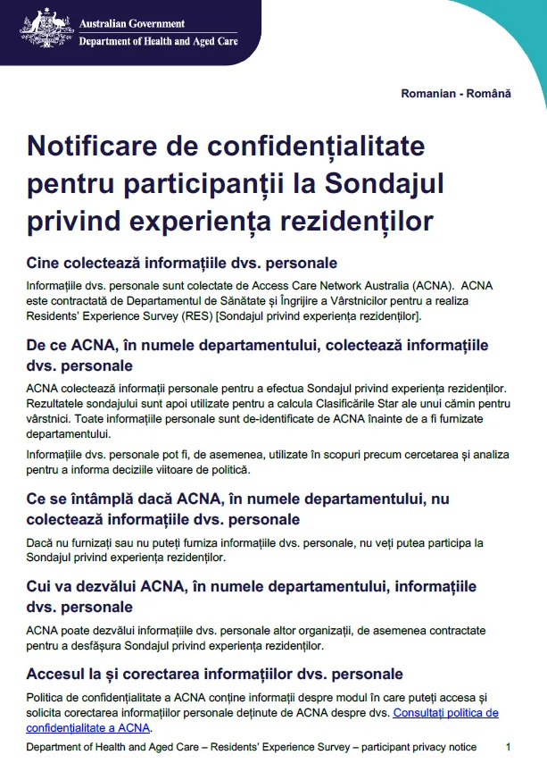 Romanian_Residents’ Experience Survey – participant privacy notice