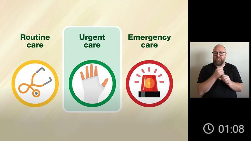 Understanding the difference between routine, urgent and emergency care – animation – Auslan