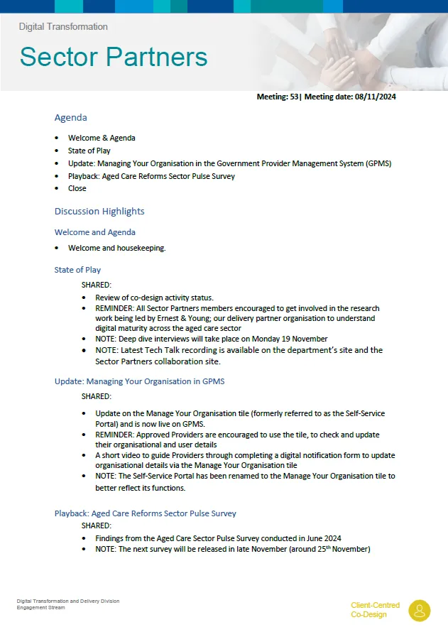 Cover image Digital Transformation Sector Partners meeting summary – 8 November 2024