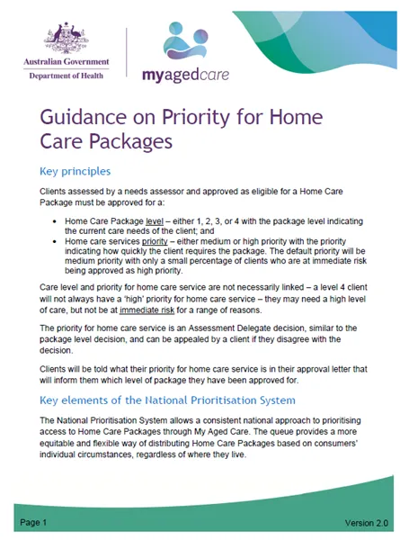 Guidance on Priority for Home care packages - cover image