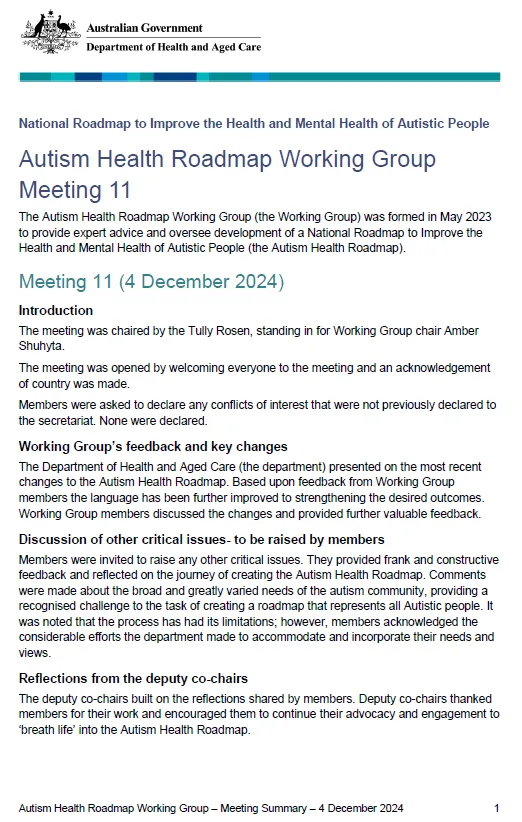 Cover image for the Autism Health Roadmap Working Group Meeting 11
