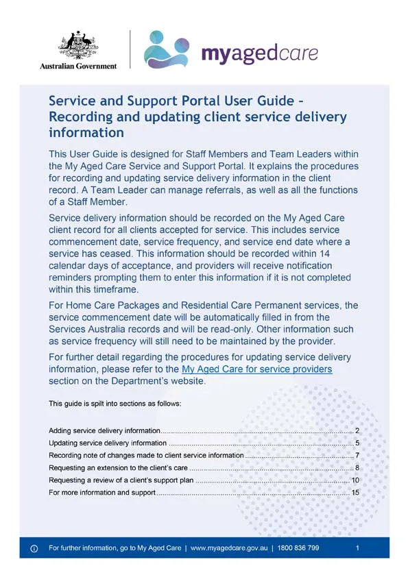 My Aged Care Service and Support Portal user guide – Recording and updating client service delivery information